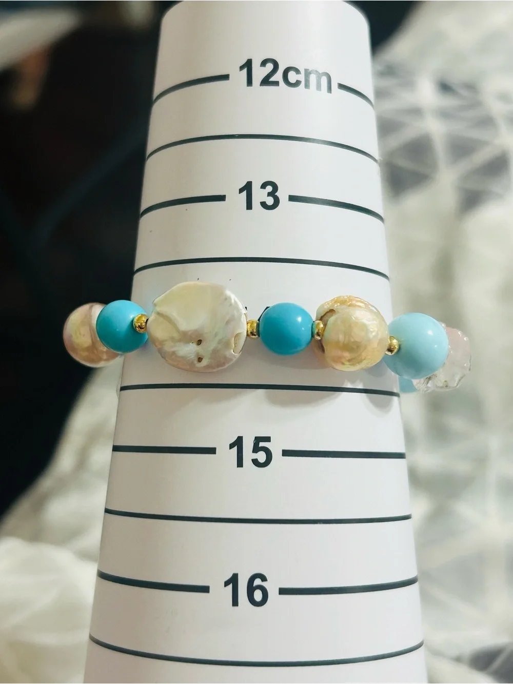 Certified Turquoise & Pearl Beaded Bracelet – 13–15cm